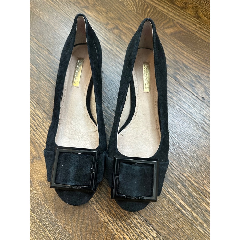 Louise et Cie Black Suede Block Heel Pumps Square Buckle Size 6M 36